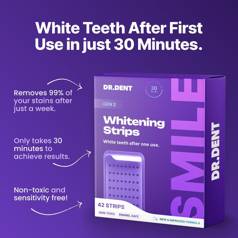 Revitalize Your Smile with DR.DENT Purple Teeth Whitening Strips - 7/21 Sessions of Enamel-Safe, Non-Sensitive, Peroxide-Free Whitening!