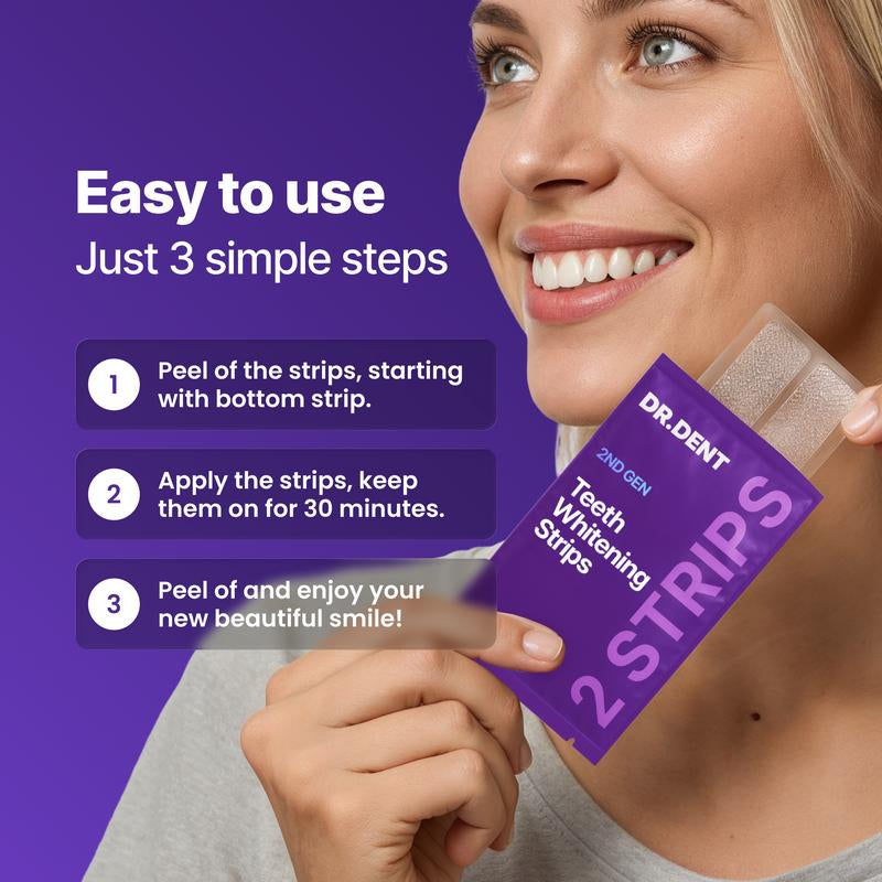Revitalize Your Smile with DR.DENT Purple Teeth Whitening Strips - 7/21 Sessions of Enamel-Safe, Non-Sensitive, Peroxide-Free Whitening!